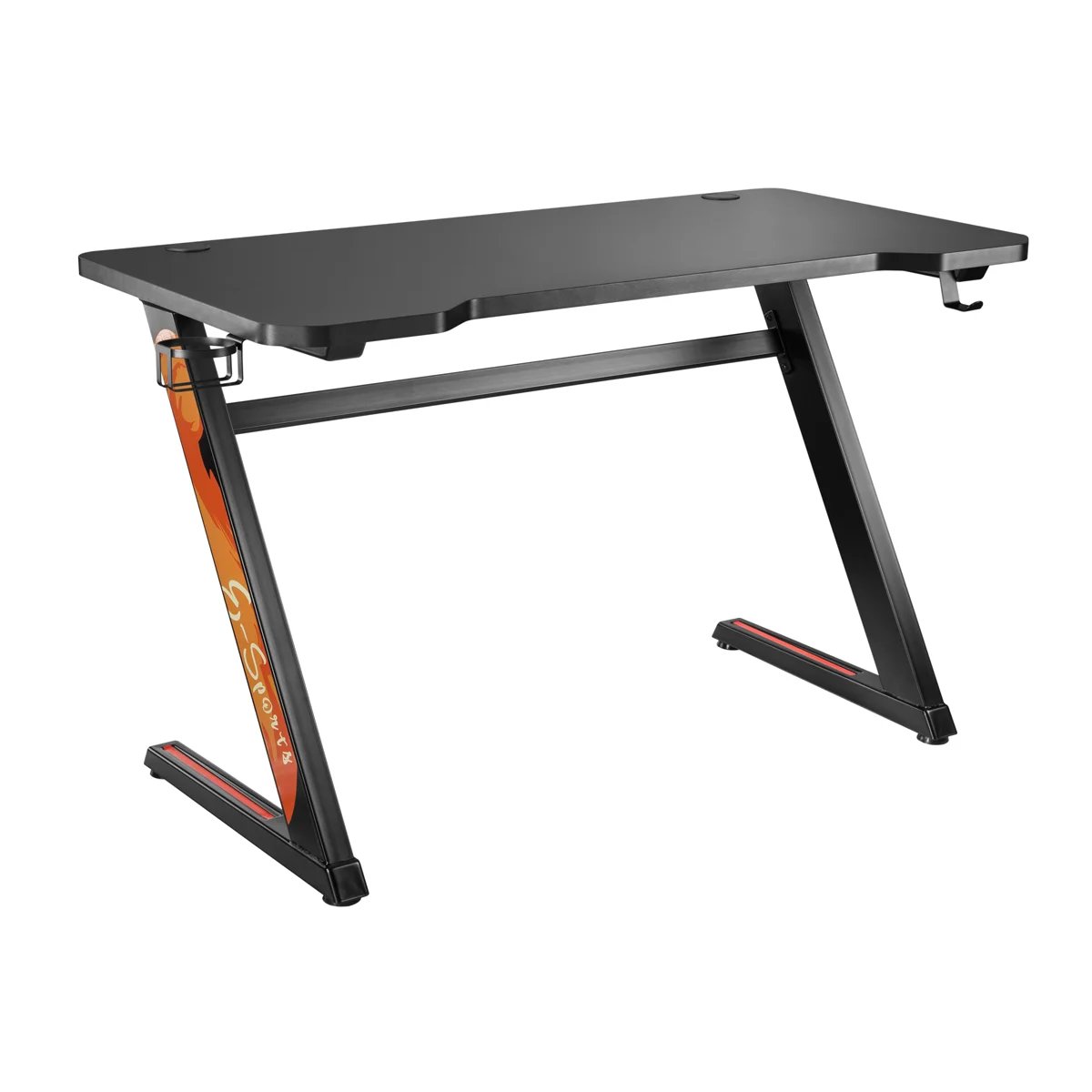 Z-Shaped Gaming Desk With Cup Holder And Headphone Hook